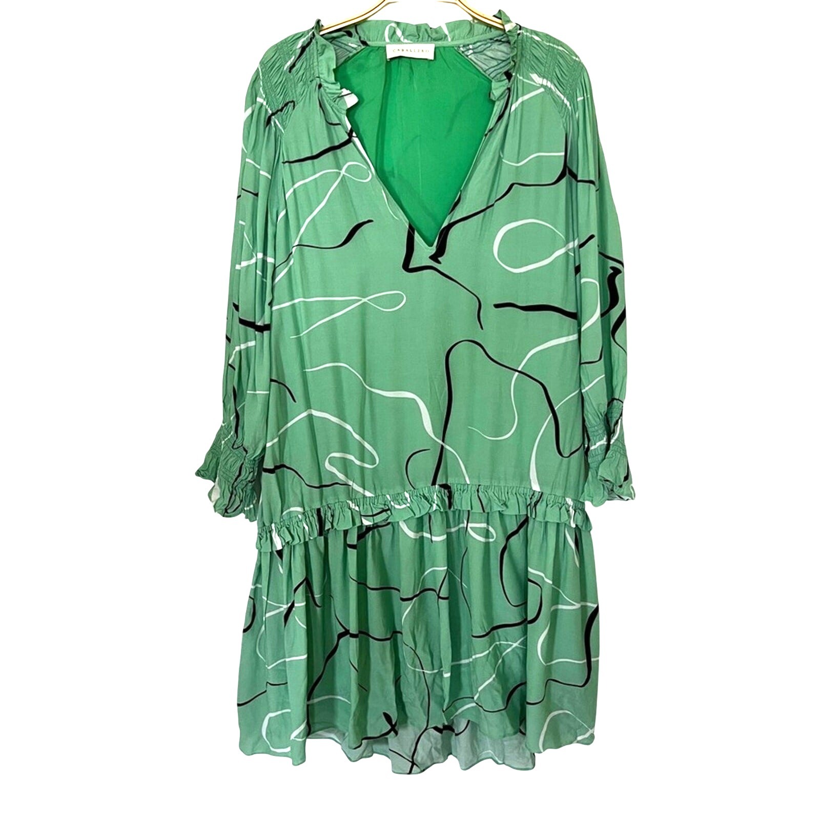 Caballero Anthropologie Fae Dress Smock Teal Sz Large Spring Flowy Easter Dress